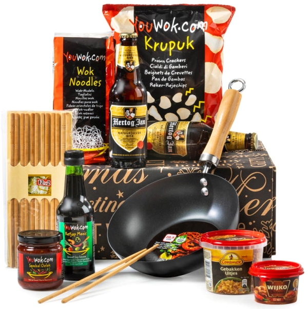 Kerstpakket met wokpan kopen bij Kerstpakketten Expert